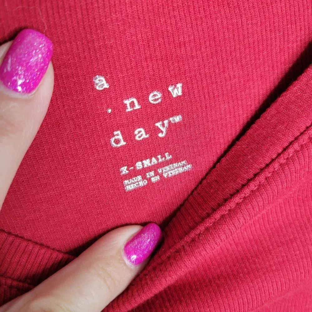 A New Day Red Ribbed Long Sleeve Tee Shirt - Picture 2 of 5